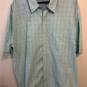 Izod Men's Aqua Checkered Button Down Shirt